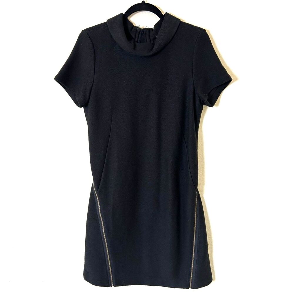 Theory Dress Women's 10 Black Wool Blend Vyla Comfort Knit Zipper minimalist